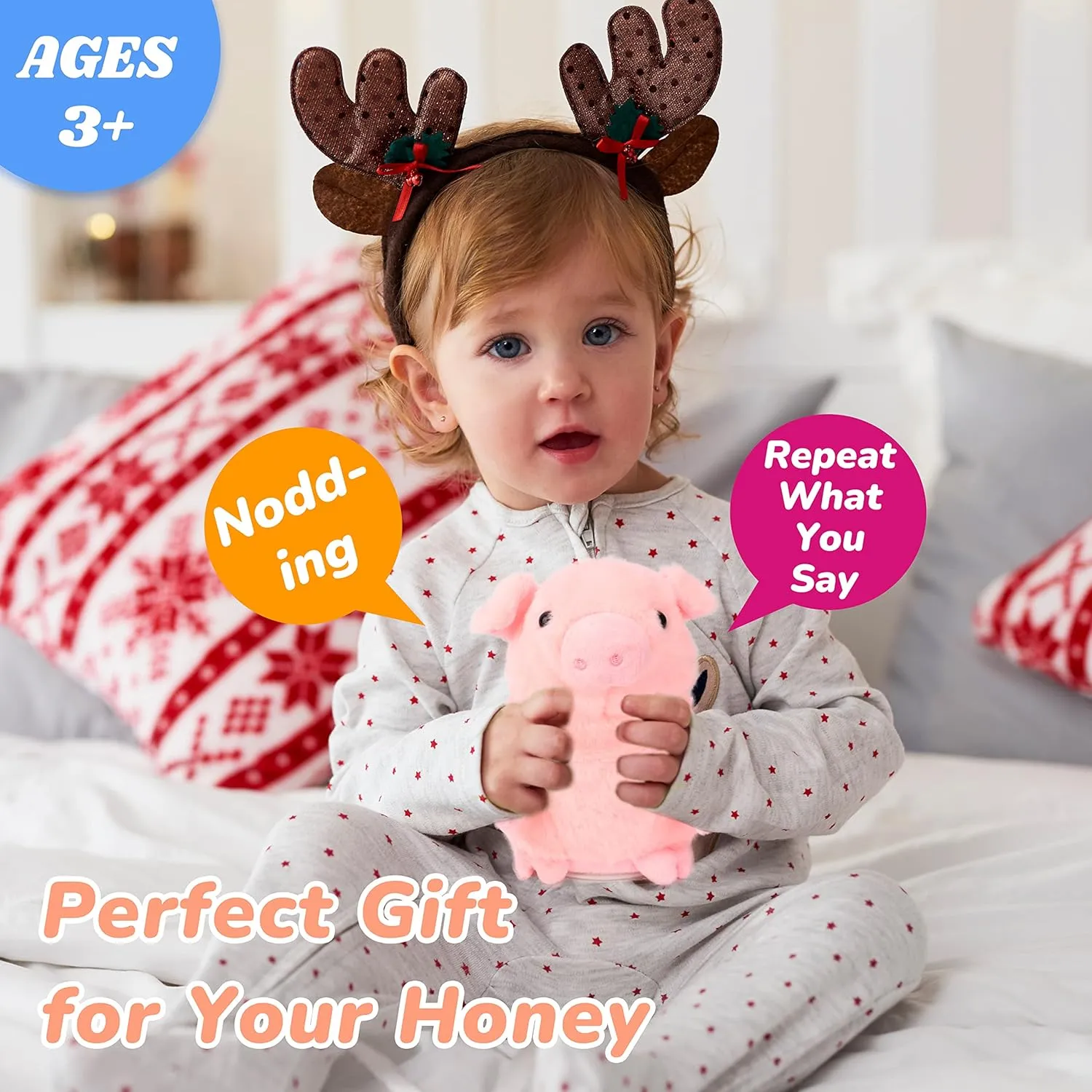 Hopearl Talking Pig Repeats What You Say Piggy Nodding Electric Interactive Animated Toy Speaking Plush Buddy Gift for Toddlers, Pink, 6.5''