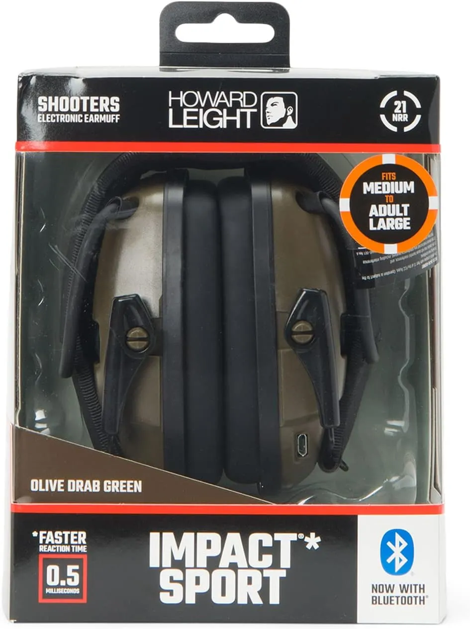Howard Leight Impact Sport Bluetooth Shooting Earmuff, Black, 21dB Noise Attenuation, Unisex-Youth/Adults