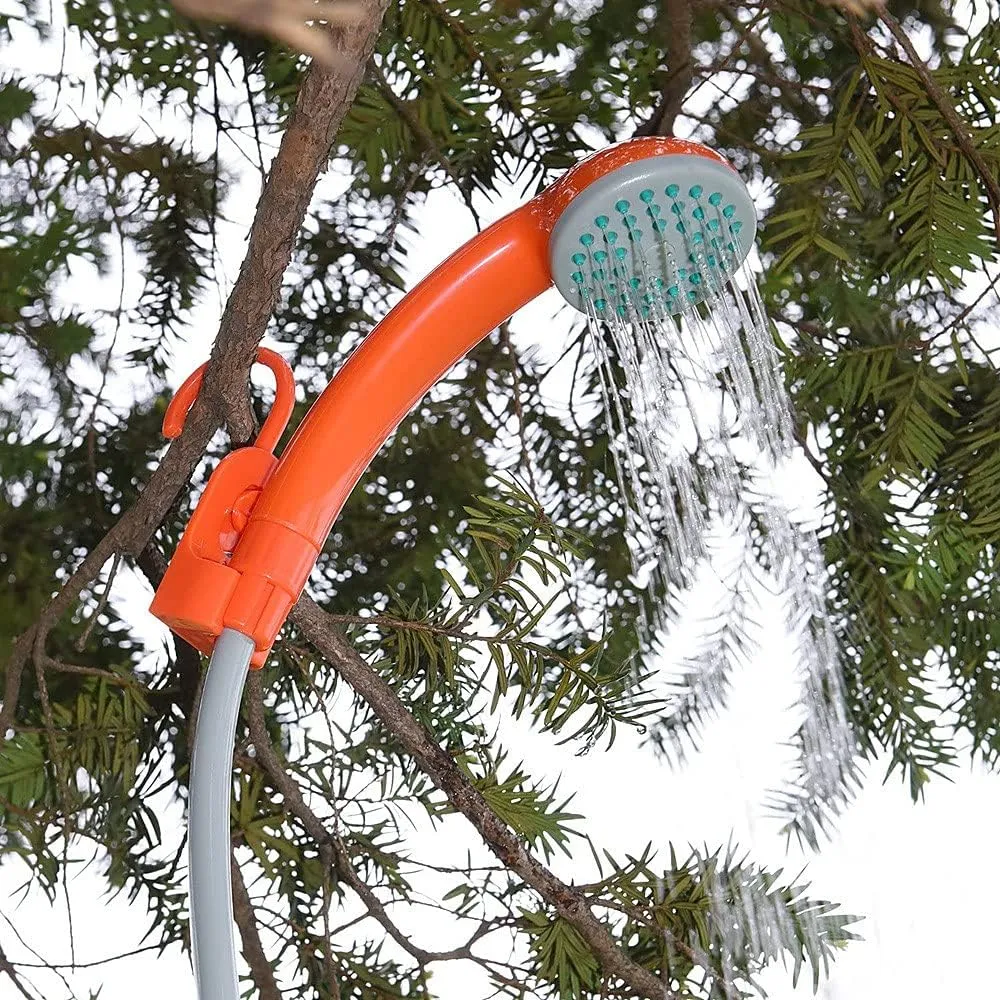 HXBER Outdoor Camping Shower Pump USB Reable Shower Head with Folding Bucket for Camping Hiking Traveling