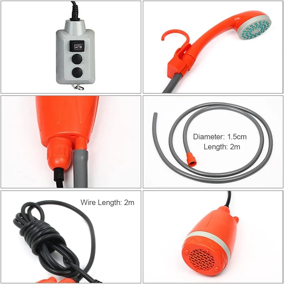 HXBER Outdoor Camping Shower Pump USB Reable Shower Head with Folding Bucket for Camping Hiking Traveling