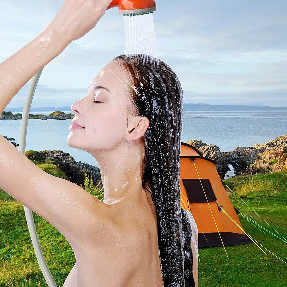 HXBER Outdoor Camping Shower Pump USB Reable Shower Head with Folding Bucket for Camping Hiking Traveling