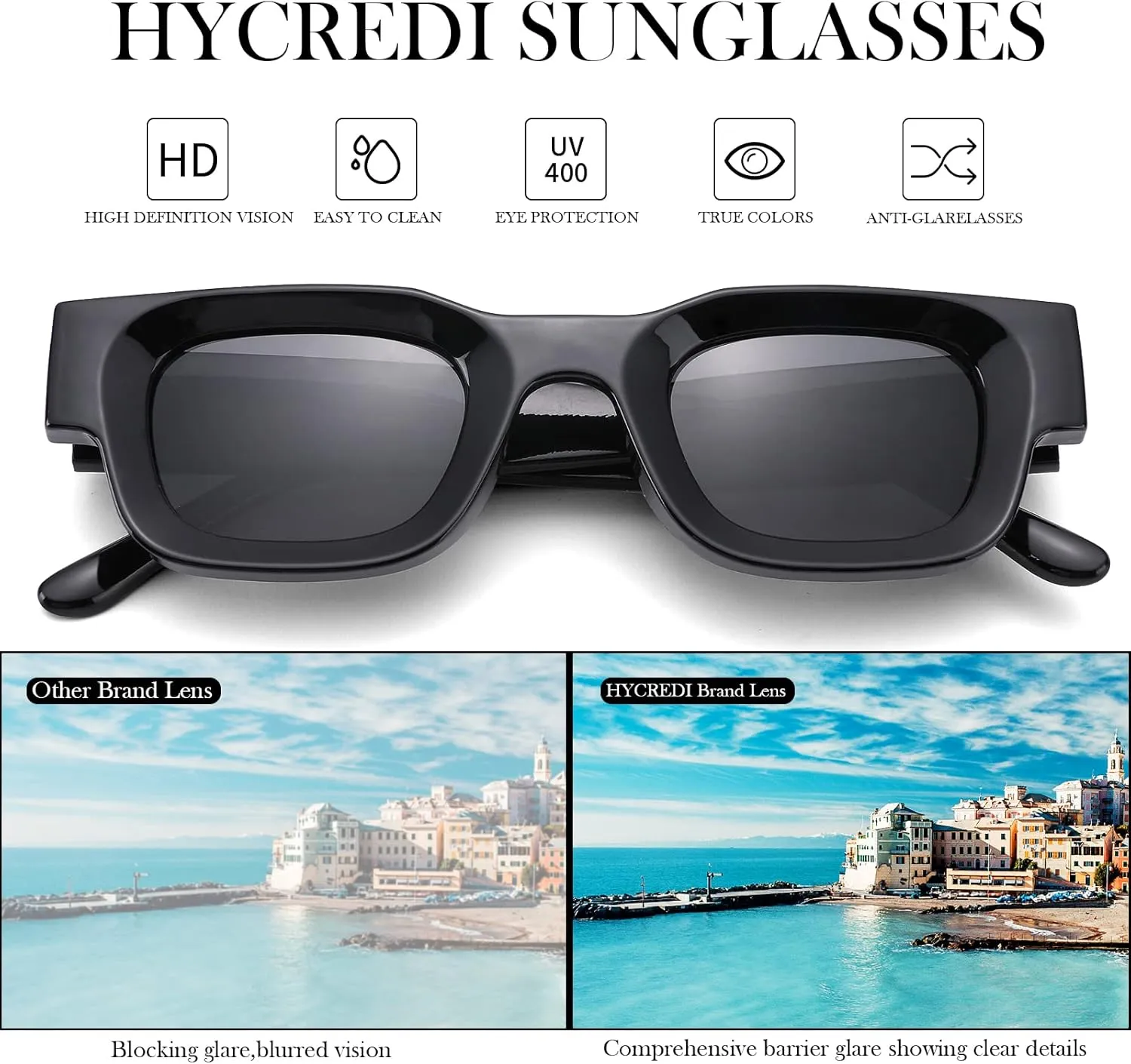Hycredi Thick Rectangle Sunglasses for Women Men Chunky Square Polarized Sun Glasses Retro 90s Shades UV400 Protection