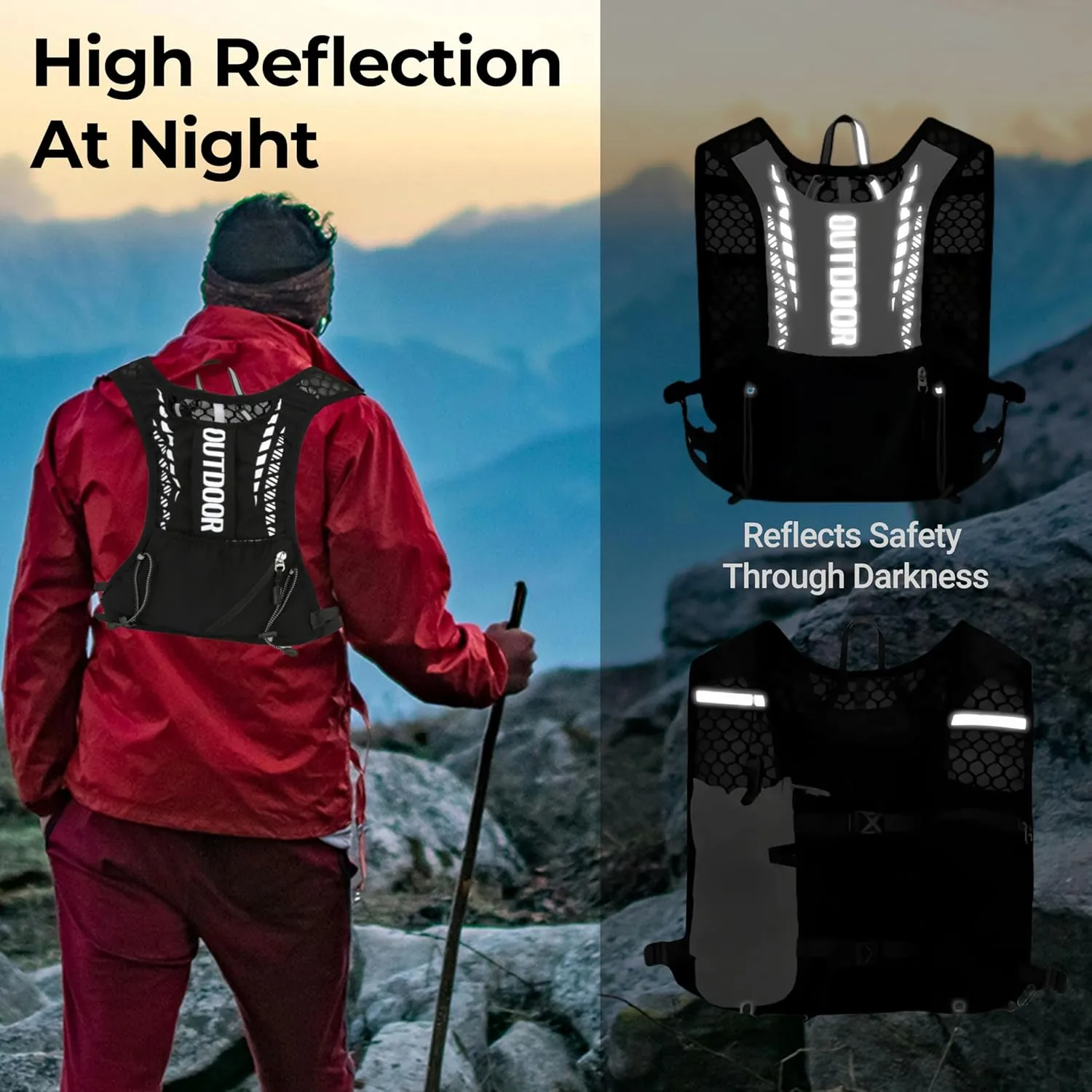 Hydration Running Vest with 1.5L Water Bladder for Hiking Backpack, Reflective Safety Vest for Men & Women, Lightweight Adjustable Marathon Gear for Trail Running