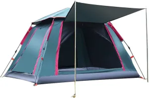 Hydraulic Tent Canopy for Camping Automatic Tents,3-4 People Beach High-Density Silver Rubber Fabric Camping Tent,Family Outdoor Picnic