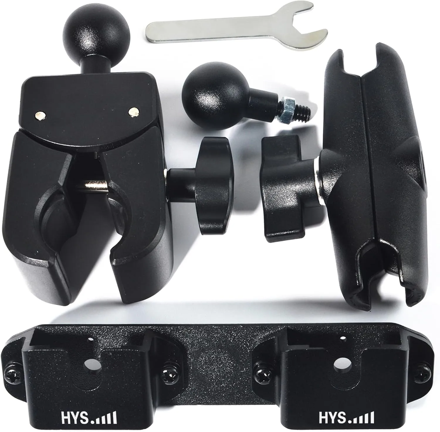 HYS Heavy-Duty Aluminum Alloy 360° Adjustable Swivel Clamp Mount for Handheld CB Radio & Hand Mic Holder - Universal Bracket for Boats, Cars, Trucks, ATVs, Two-Way Radios, Walkie Talkies Accessories