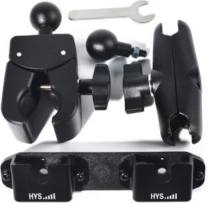 HYS Heavy-Duty Aluminum Alloy 360° Adjustable Swivel Clamp Mount for Handheld CB Radio & Hand Mic Holder - Universal Bracket for Boats, Cars, Trucks, ATVs, Two-Way Radios, Walkie Talkies Accessories