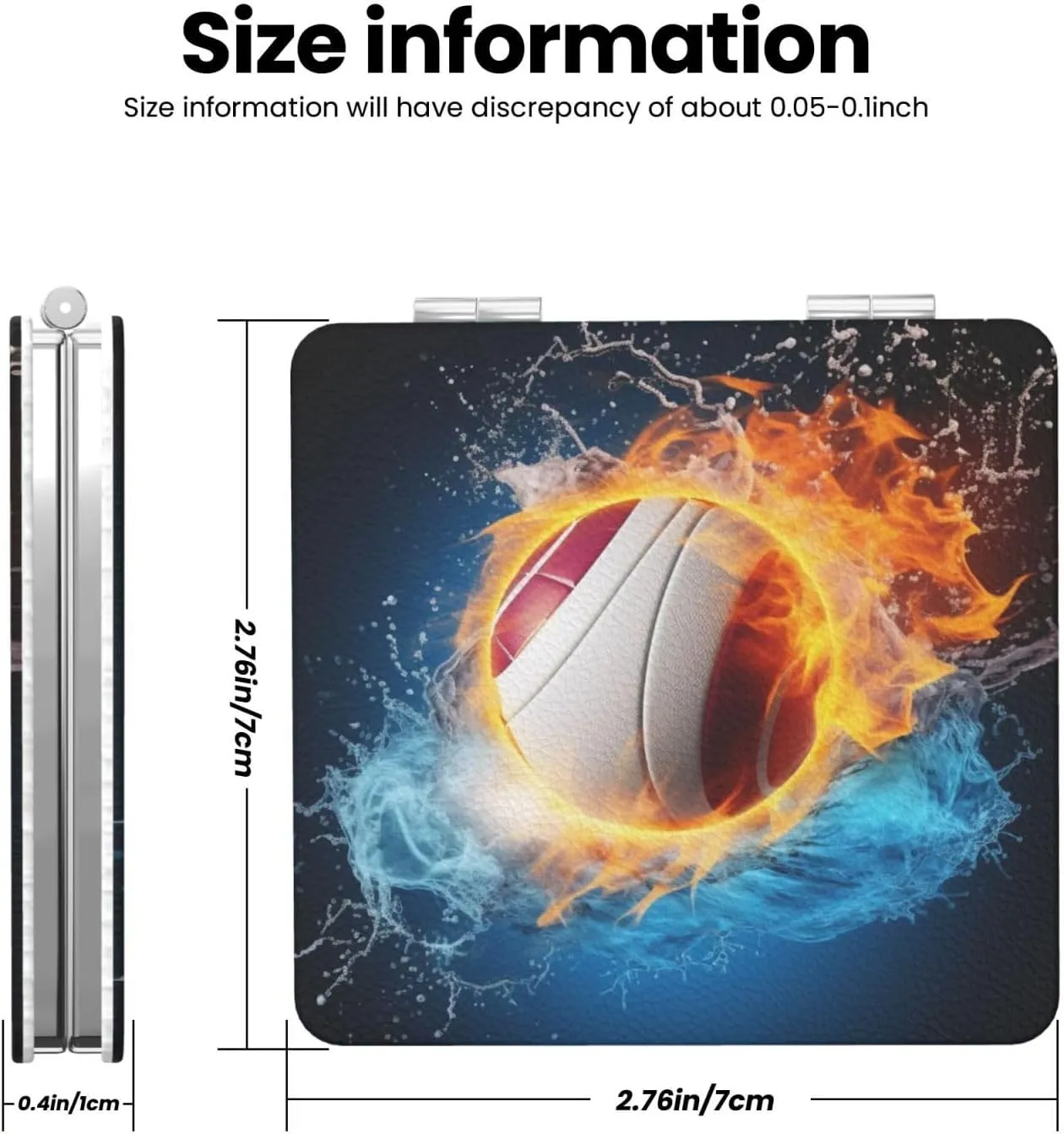 Ice and Fire Volleyball Printed Square Pocket Makeup Mirror with 1X/2X Magnification, Portable Mini Travel Makeup Mirror for Travel Daily Work Beauty