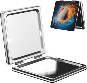 Ice and Fire Volleyball Printed Square Pocket Makeup Mirror with 1X/2X Magnification, Portable Mini Travel Makeup Mirror for Travel Daily Work Beauty