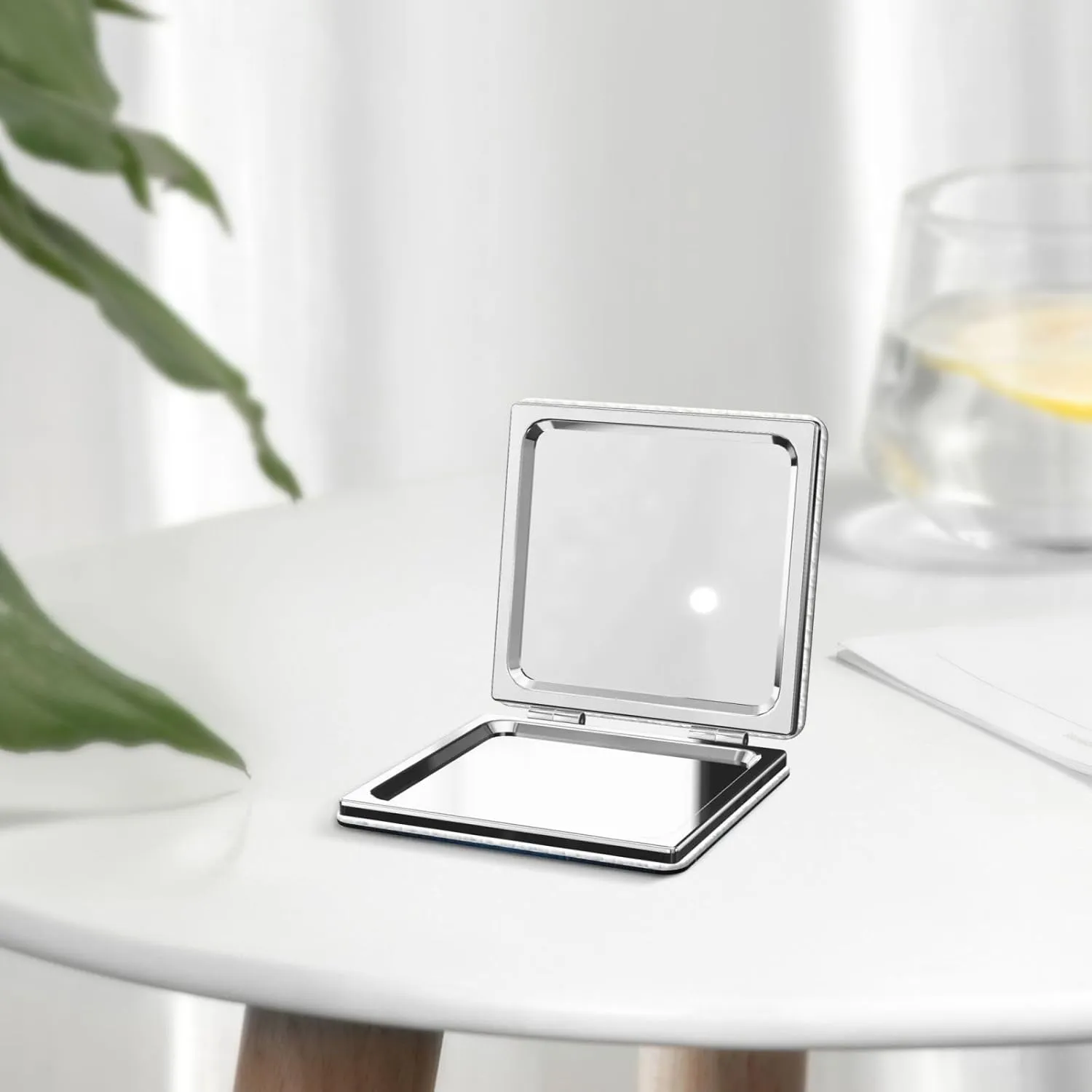Ice and Fire Volleyball Printed Square Pocket Makeup Mirror with 1X/2X Magnification, Portable Mini Travel Makeup Mirror for Travel Daily Work Beauty