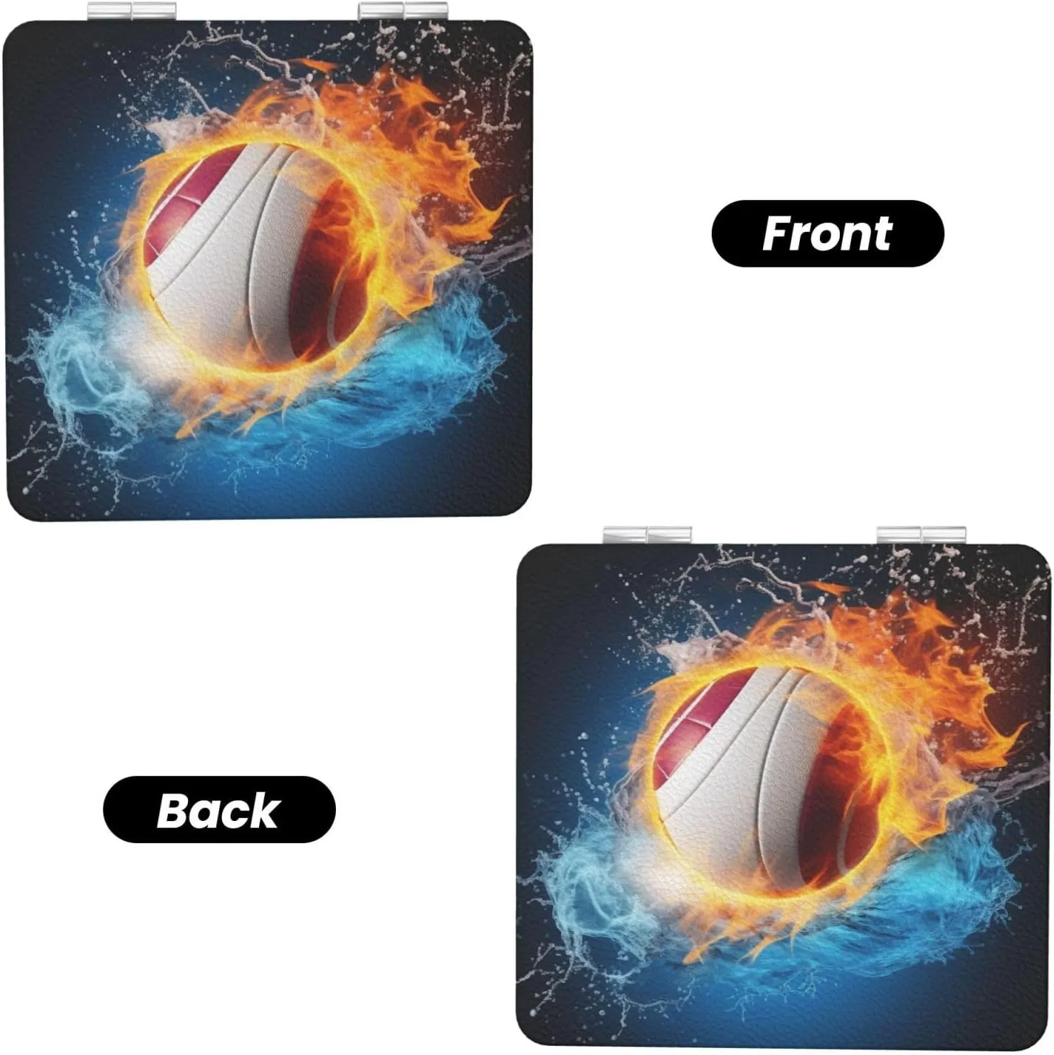 Ice and Fire Volleyball Printed Square Pocket Makeup Mirror with 1X/2X Magnification, Portable Mini Travel Makeup Mirror for Travel Daily Work Beauty