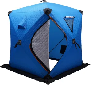 Ice Fishing Shelter Portable Thermal Tent Fishing Tents Outdoor D-Shaped Door Picnics Insulated Windproof 57 * 57 * 65 in 1-2People Ice Fishing Shanty with Backpack & Carry Bag (Blue)