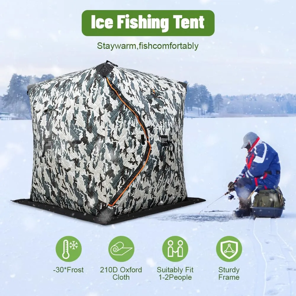 Ice Fishing Winter Shelter 1-2 Person Portable Ice Shanty for Winter Ice Fishing Tent 3-Layer Portable Thermal Hub Tent with Carrying Bag