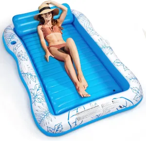 Inflatable Adult Pool Lounger Float - BAIAI Large Beach Sun Tanning Floaty Raft Sunbathing Water Lounge Floaties Tub with Drink Holder - Blow Up River & Lake Suntan Floating Swimming Mattress Mat(L)