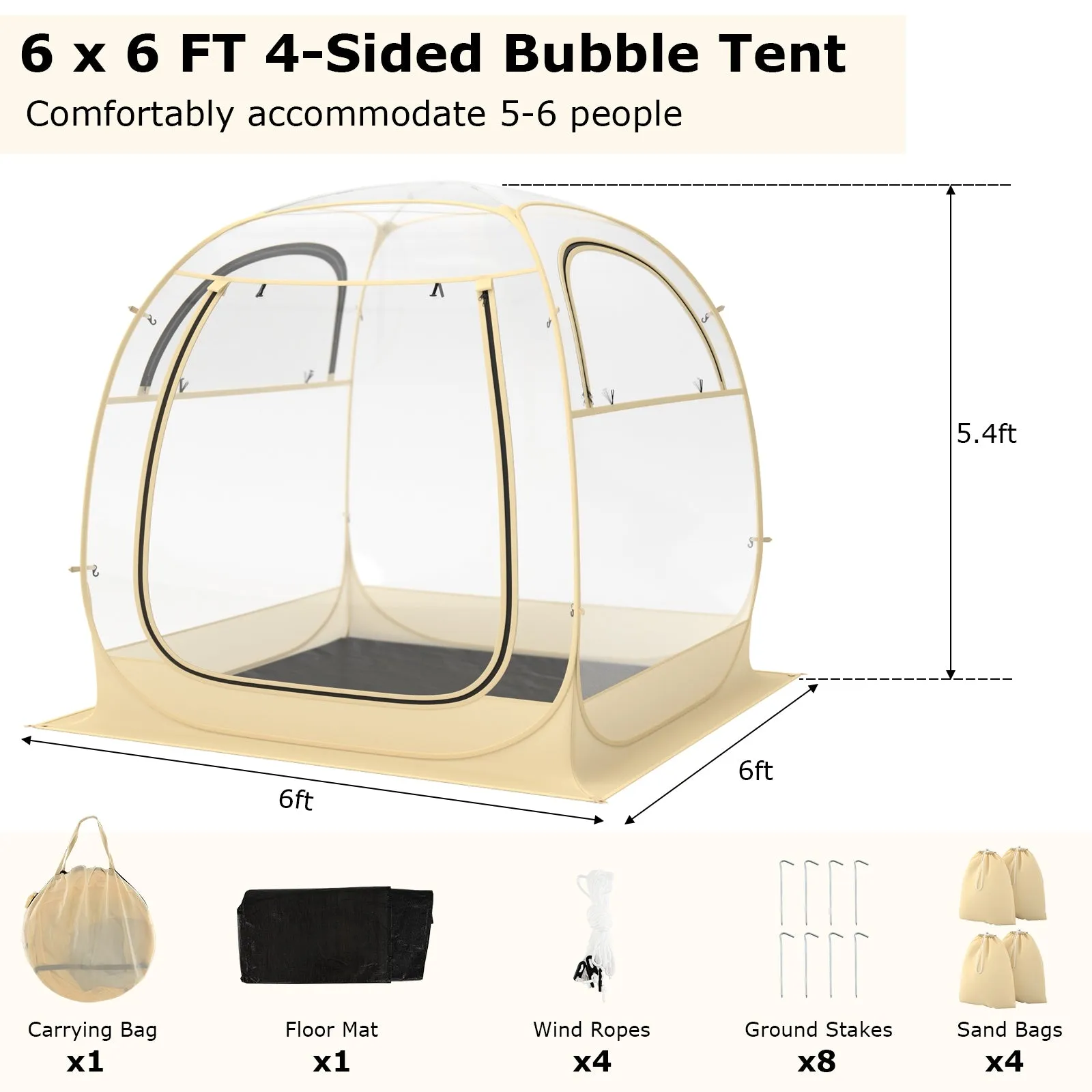 Instant Pop up Sports Tent with Carrying Bag and Floor Mat for 1-2/5-6 People-M