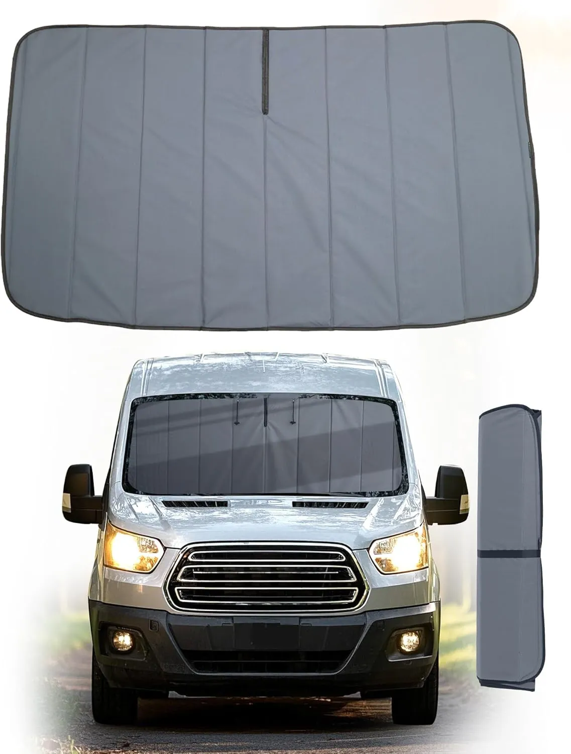 Insulated Blackout Windshield Covers Fit for Ford Transit 150 250 350 Window Covers Medium and High Roof 2015-2024 Van Window Shade, Gray