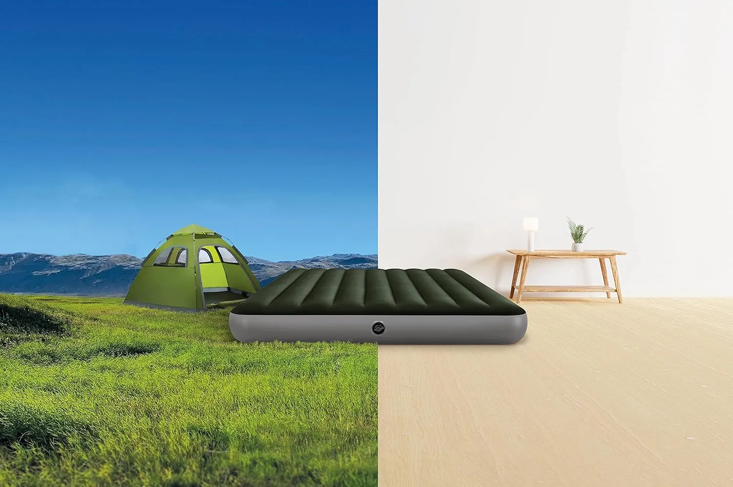 Intex 64779E Dura-Beam Standard Prestige Air Mattress: Fiber-Tech - Queen Size - Hand-Held Battery Pump - 10in Bed Height - 600lb Weight Capacity