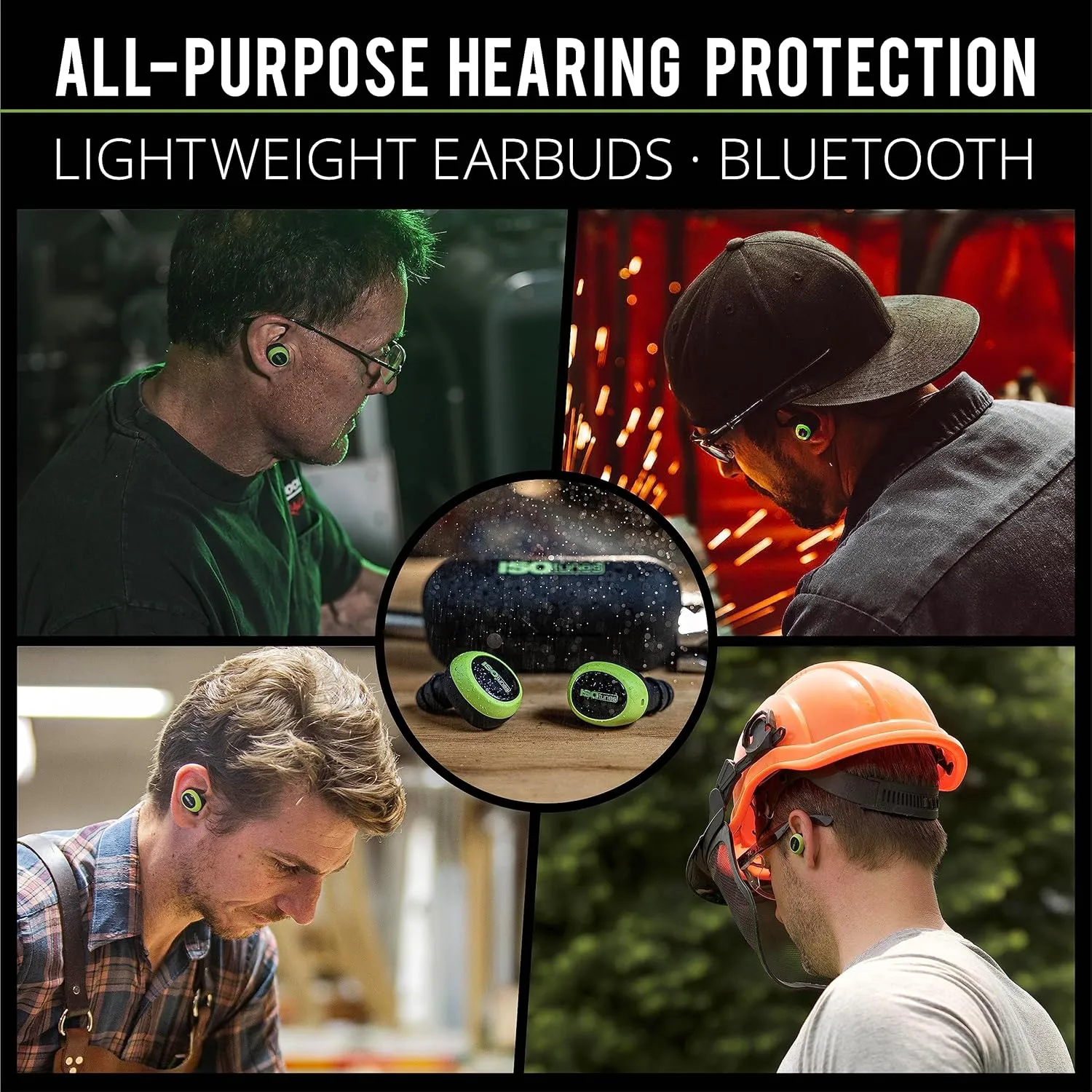 ISOtunes Free 2.0 True Wireless Earbuds: Improved 25 dB Noise Reduction Rating, 21 Hour Total Battery Life, Noise Cancelling Mic, OSHA Compliant Bluetooth Hearing Protector (Free 2.0 - Safety Green)