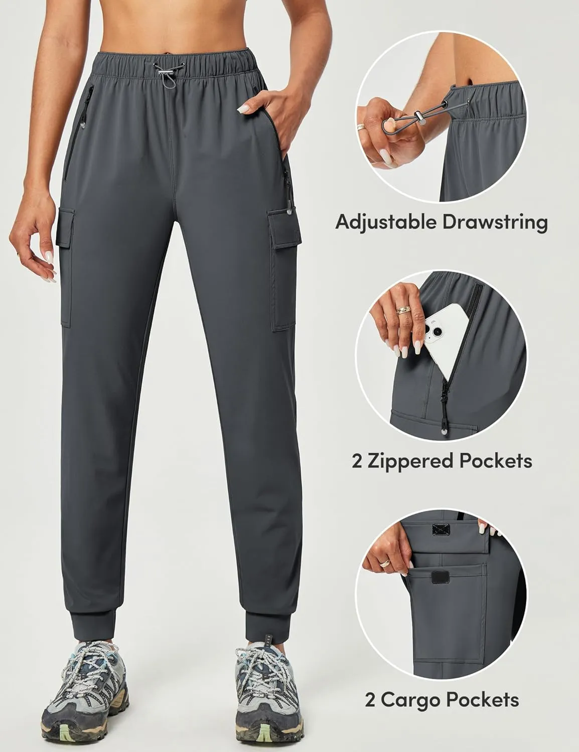 IUGA Women's Hiking Pants Cargo Joggers for Women with Pockets Lightweight Stretchy Quick Dry Travel Athletic Outdoor UPF50 