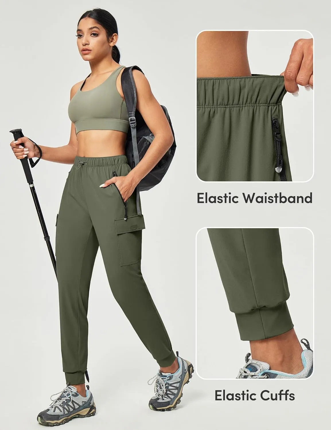 IUGA Women's Hiking Pants Cargo Joggers for Women with Pockets Lightweight Stretchy Quick Dry Travel Athletic Outdoor UPF50 