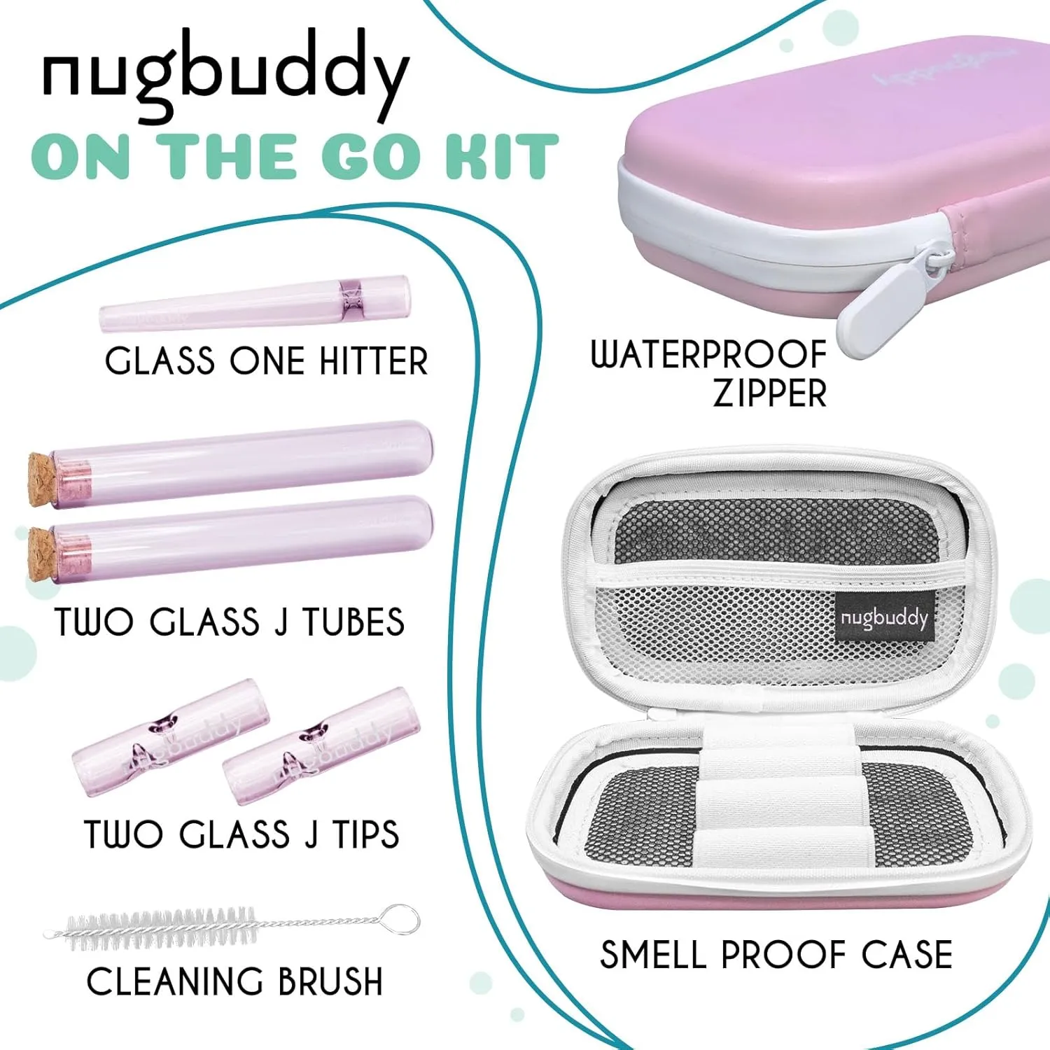 J-Kit - On The go Travel Case Accessory, Carbon Lining - Water Resistant Case - Glass Accessories with Included Tubes, Tips, and More (Pink)