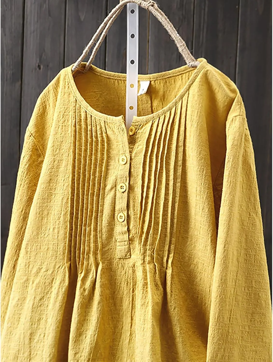 Janepam Women Cotton Linen Top Long Sleeve Solid Plain/Graphic Embroidery Lace Loose Blouse