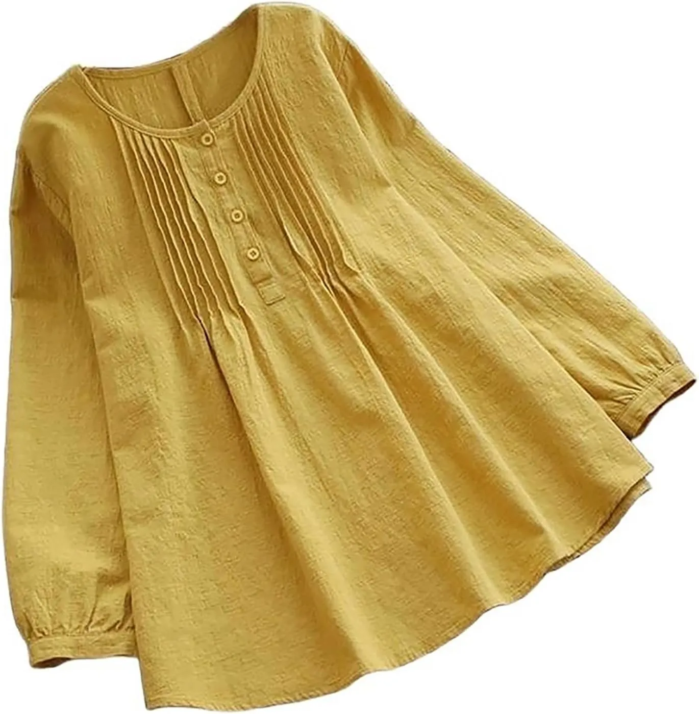 Janepam Women Cotton Linen Top Long Sleeve Solid Plain/Graphic Embroidery Lace Loose Blouse