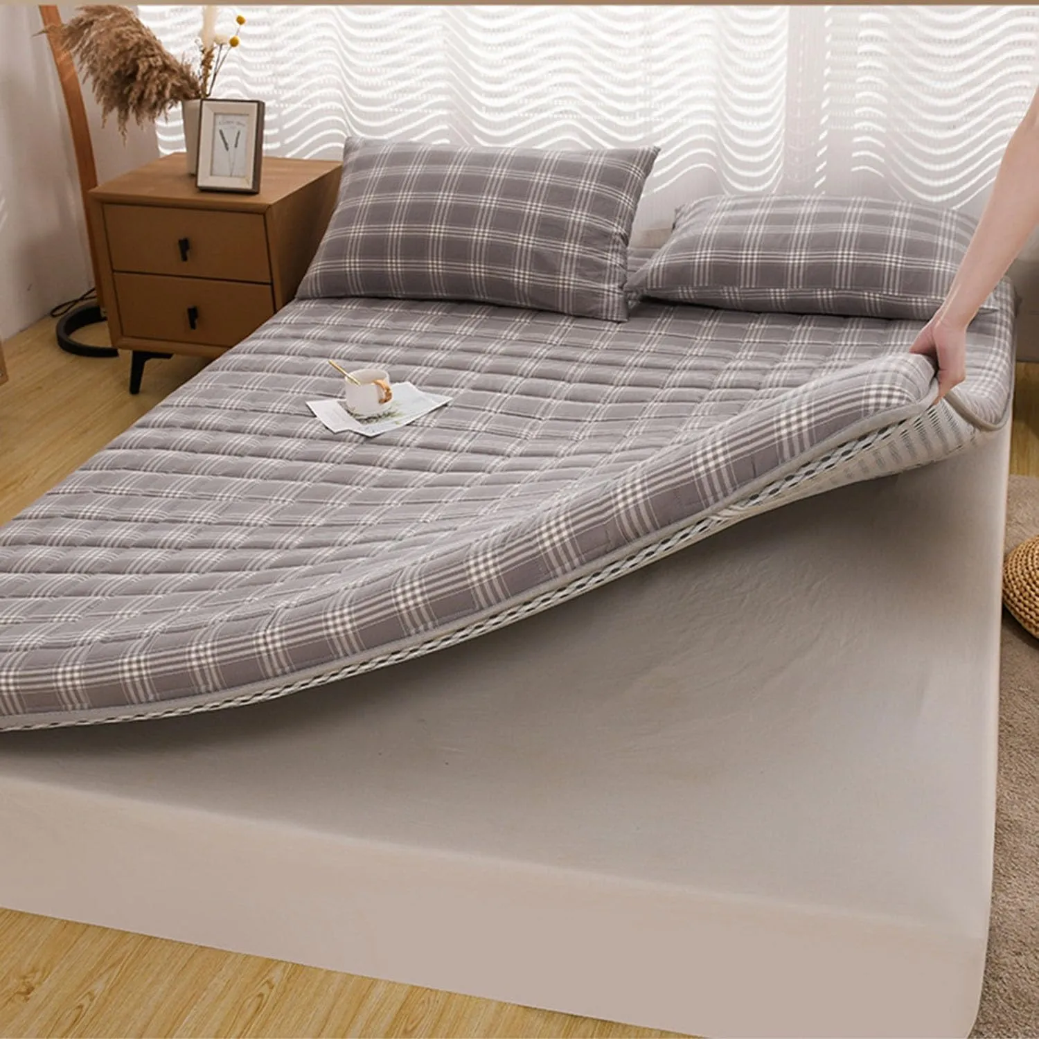 Japan Floor Mattress, Rolled Mattress Washable and Breathable Thickened Mattress Student Dormitory Bedroom Home Pad(Gray,180 * 200cm)