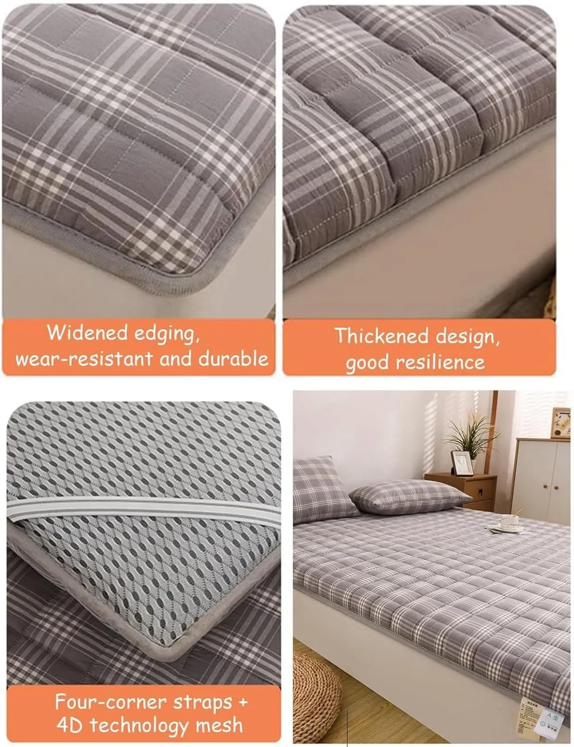 Japan Floor Mattress, Rolled Mattress Washable and Breathable Thickened Mattress Student Dormitory Bedroom Home Pad(Gray,180 * 200cm)