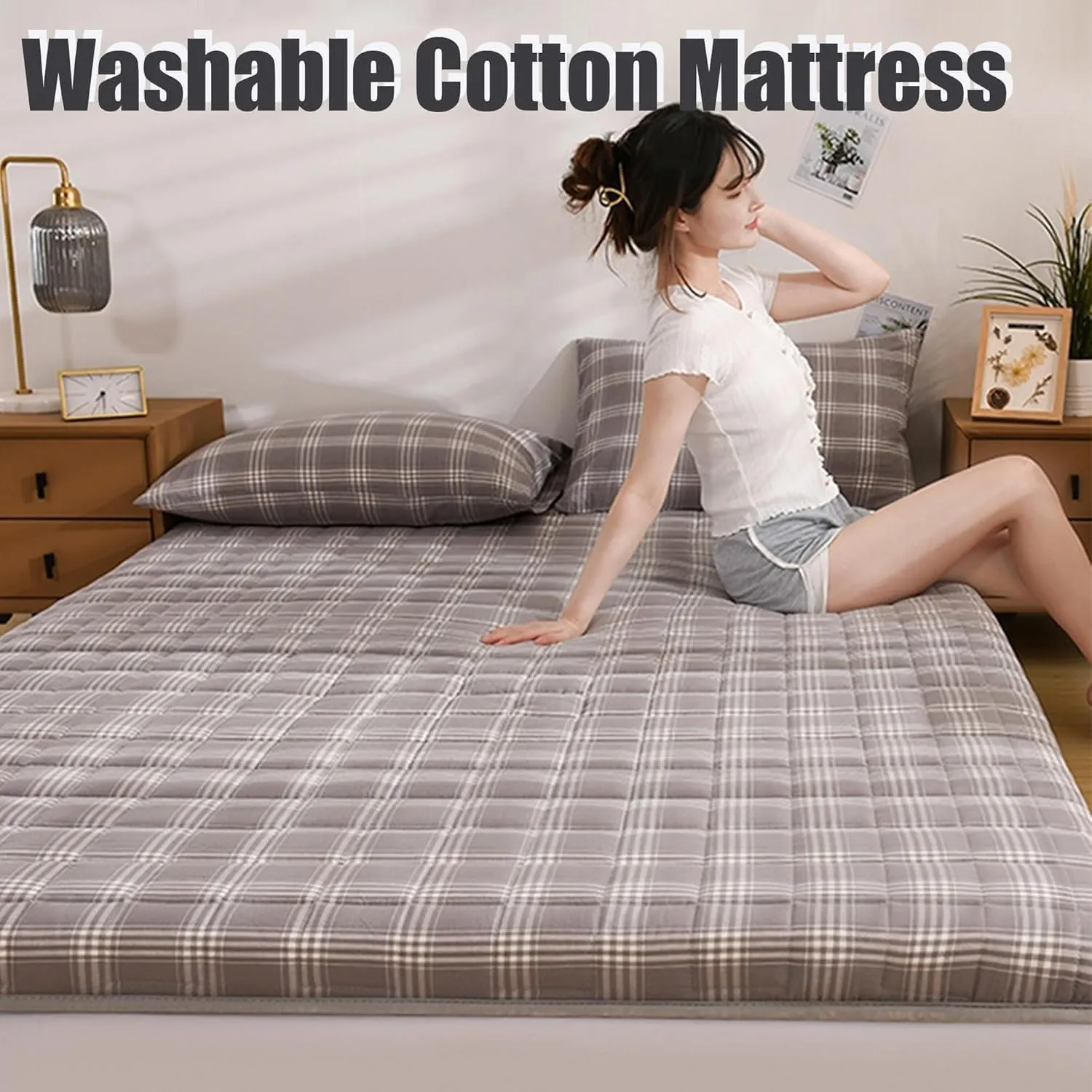 Japan Floor Mattress, Rolled Mattress Washable and Breathable Thickened Mattress Student Dormitory Bedroom Home Pad(Gray,180 * 200cm)