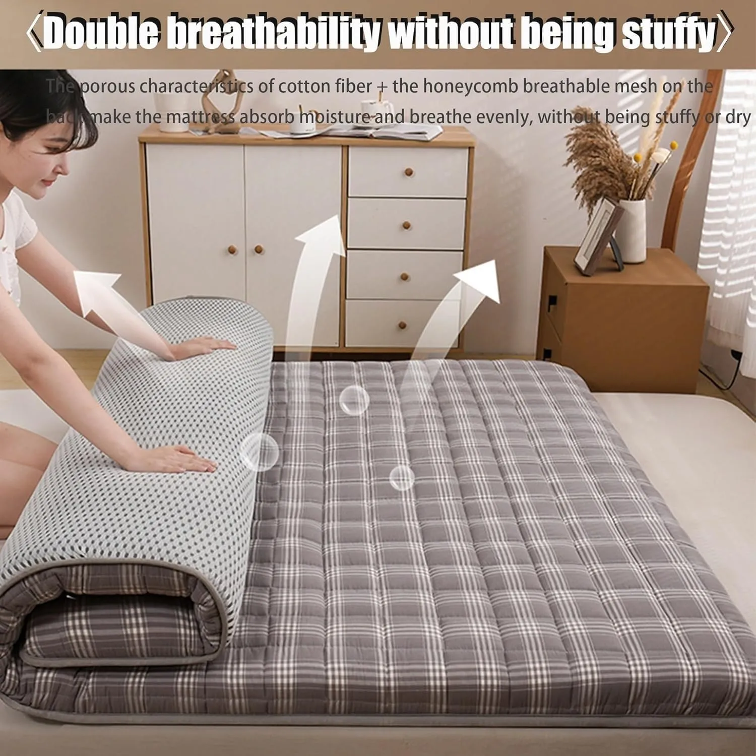 Japan Floor Mattress, Rolled Mattress Washable and Breathable Thickened Mattress Student Dormitory Bedroom Home Pad(Gray,180 * 200cm)