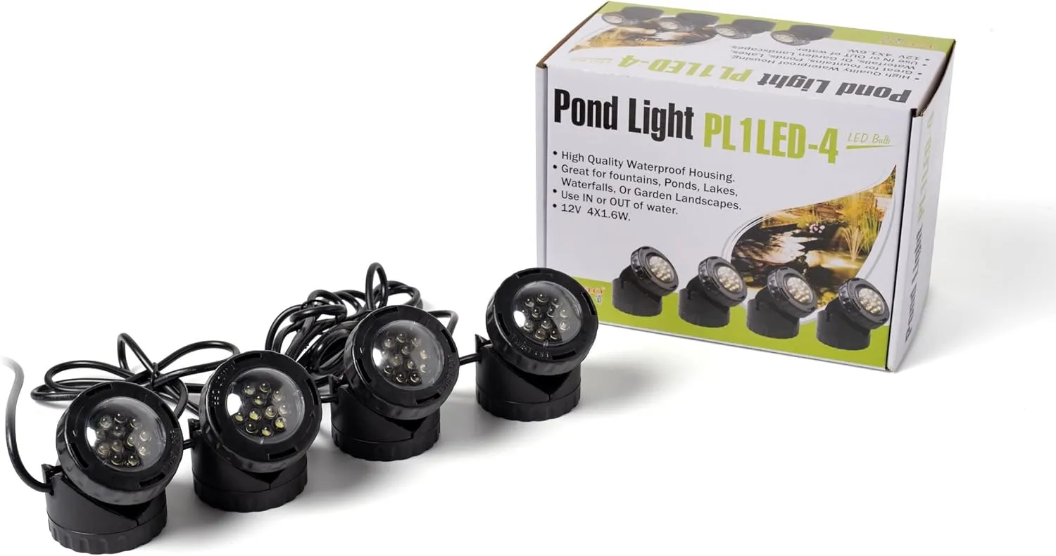 Jebao Underwater Fountain Pond Submersible LED Light with Photocell Sensor, Set of 4