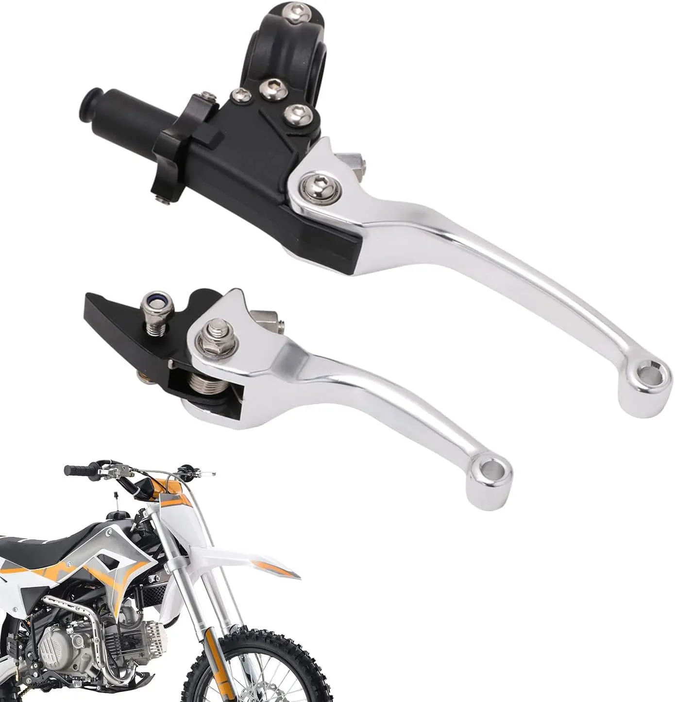 JFG RACING Motorcycle Brake Clutch Lever 7/8" 22mm Folding Levers Aluminum Alloy Universal for CRF50 KLX SSR TTR 110 125 150 200 250cc Dirt Pit Bike ATV Mini Bike Silver