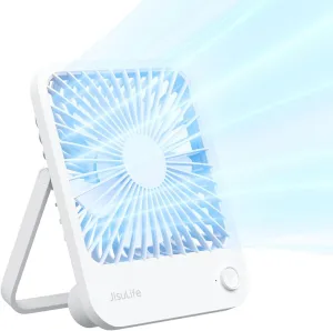 JISULIFE Desk Fan Battery Rechargeable, 4500mAh 180°Foldable Portable Personal Fan, 4 Speeds Adjustable Long Battery-life for Home Office Travel Outdoor Gifts for Women Men-White