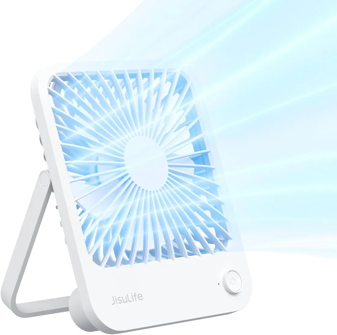 JISULIFE Desk Fan Battery Rechargeable, 4500mAh 180°Foldable Portable Personal Fan, 4 Speeds Adjustable Long Battery-life for Home Office Travel Outdoor Gifts for Women Men-White