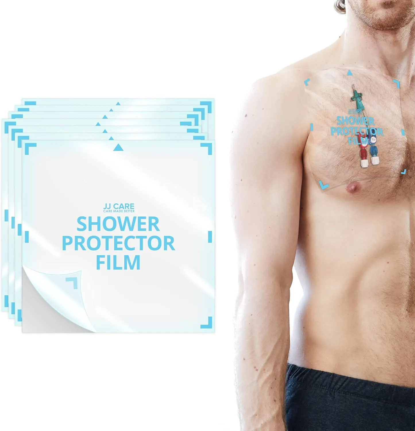 JJ Care Shower Protector [Pack of 14], 9x9 Dialysis Catheter Shower Shileds Wound Cover, PICC Line Water Barrier, Colostomy Waterproof Bandage Protector, 2 Week Supply