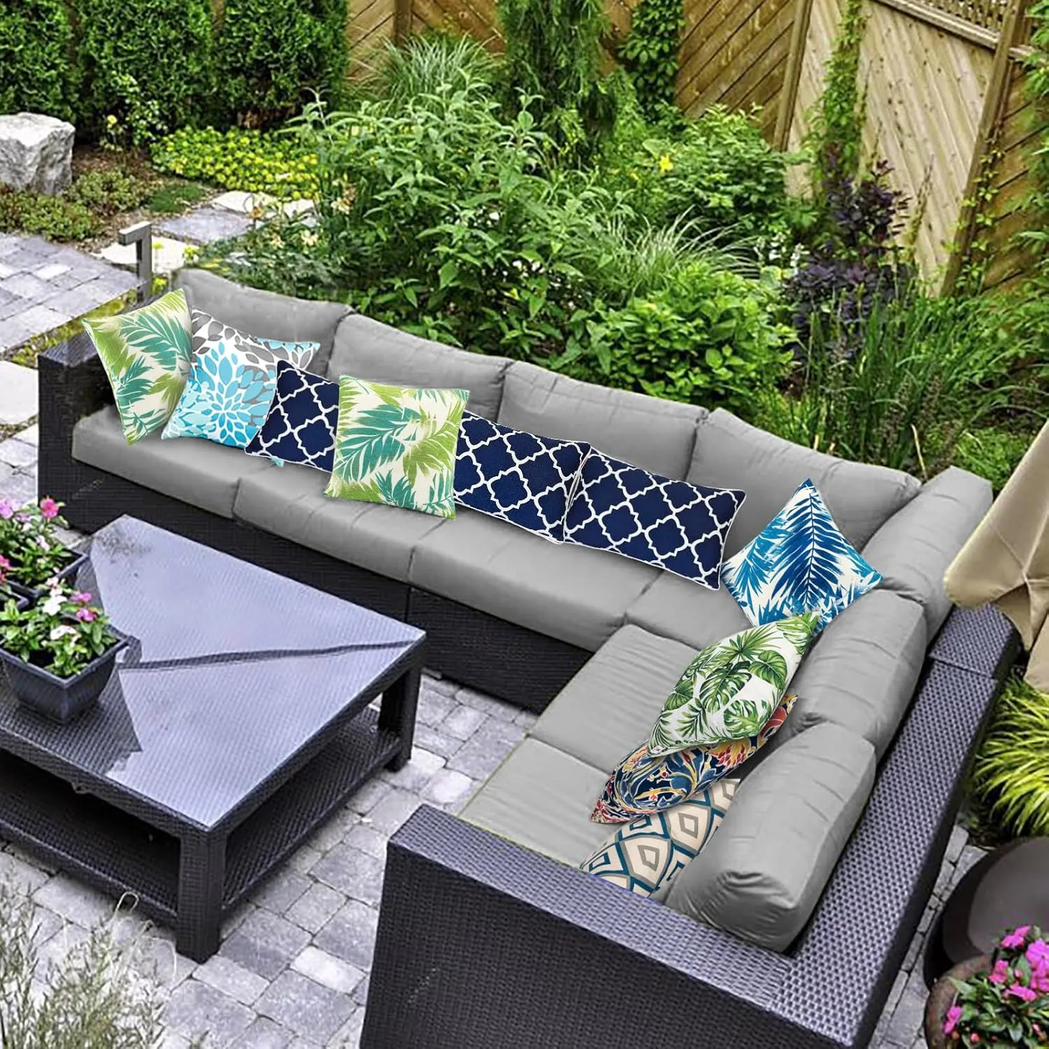 JMGBird Outdoor Pillows Waterproof Set of 2 Outdoor Throw Pillows with Insert Included 12×20 Inch Outdoor Lumbar Pillows for Patio Furniture