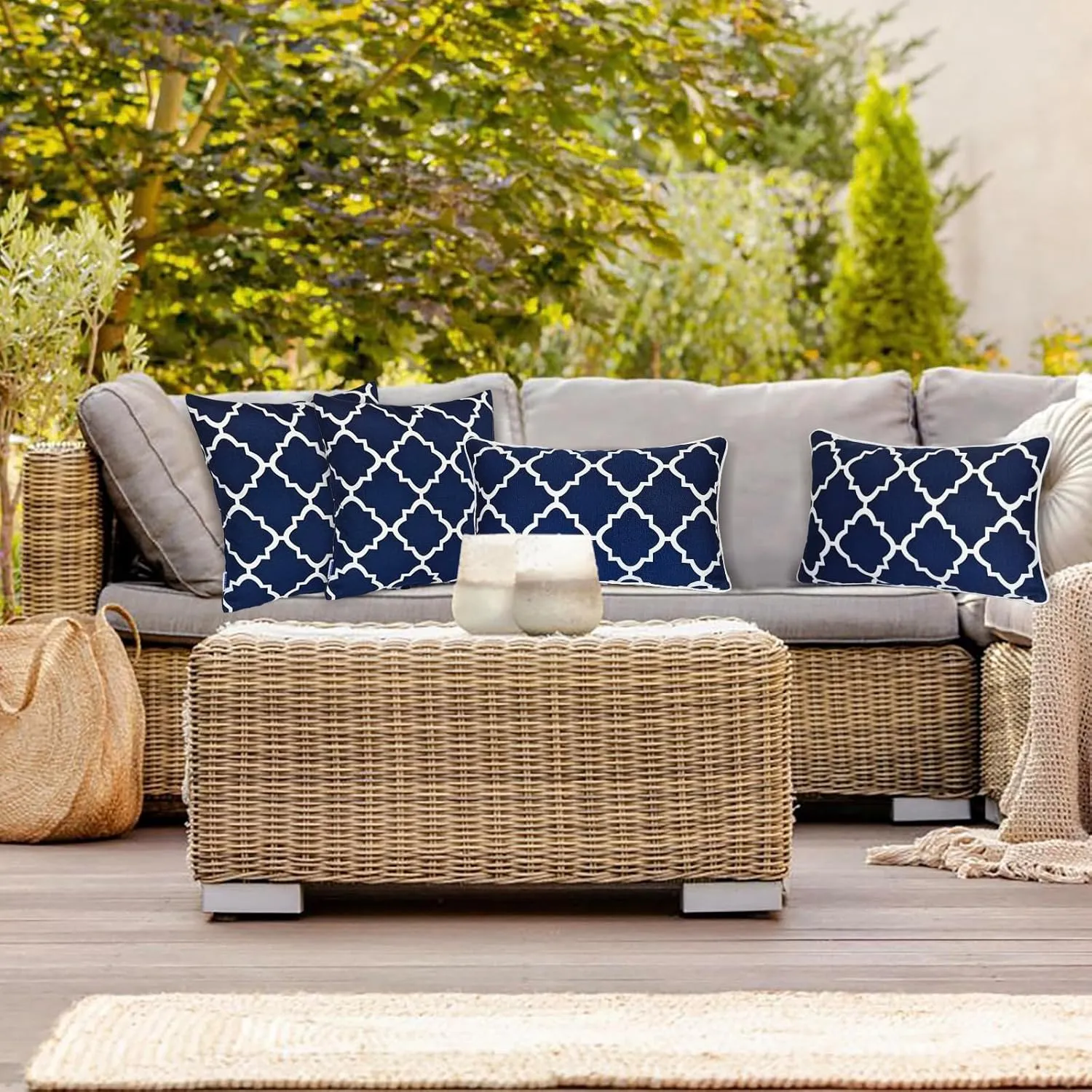 JMGBird Outdoor Pillows Waterproof Set of 2 Outdoor Throw Pillows with Insert Included 12×20 Inch Outdoor Lumbar Pillows for Patio Furniture
