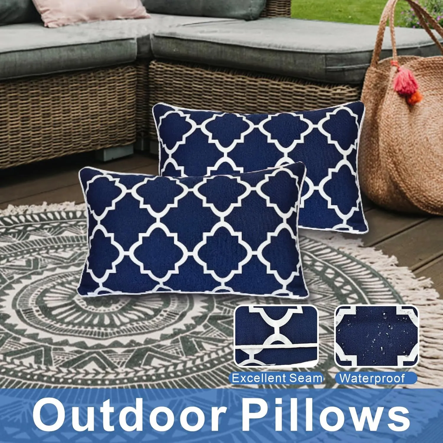 JMGBird Outdoor Pillows Waterproof Set of 2 Outdoor Throw Pillows with Insert Included 12×20 Inch Outdoor Lumbar Pillows for Patio Furniture