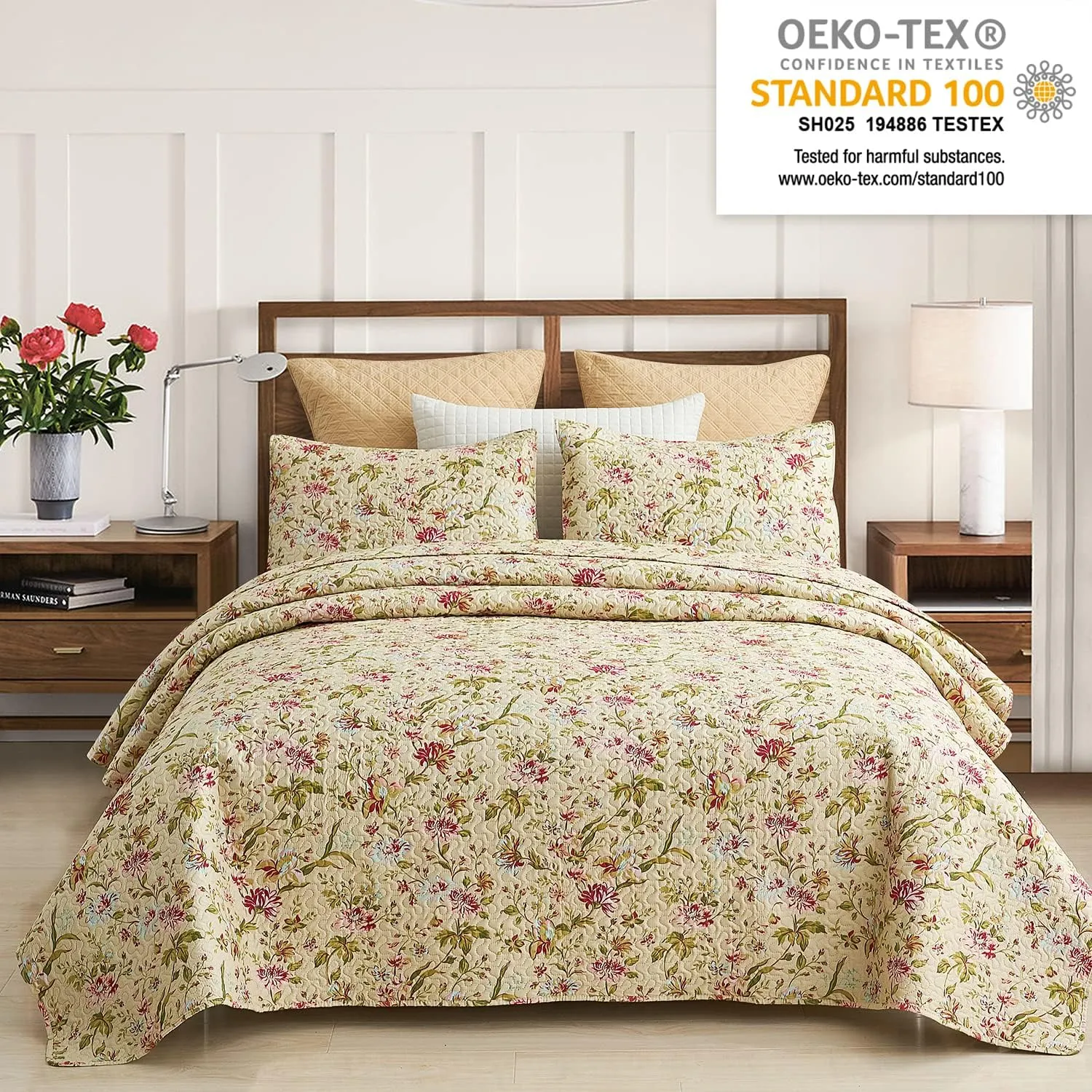 JML Quilt Set King Size - Brushed Microfiber - 3-Piece Soft and Breathable, Lightweight Printed Bedspread with Pillow Shams