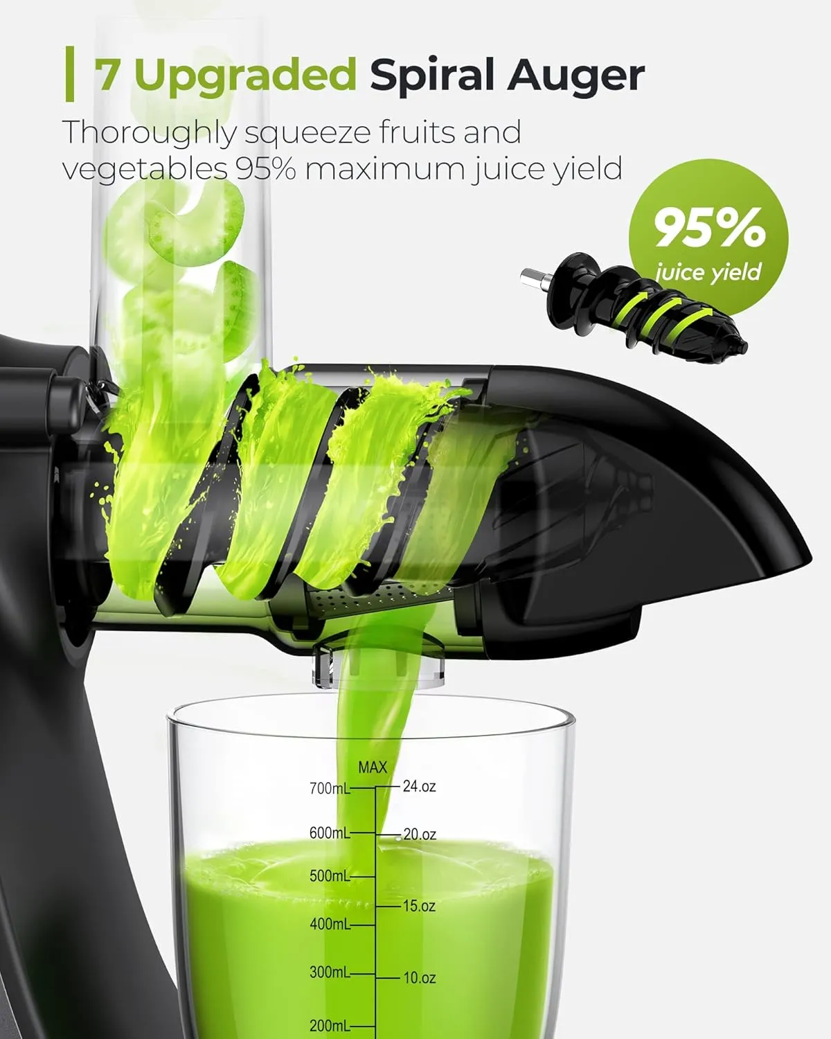 Jocuu Slow Masticating Juicer with 2-Speed Modes - Cold Press Juicer Machine - Quiet Motor & Reverse Function - Easy to Clean Juicer Extractor - Juice Recipes for Fruits & Vegetables (Light Green)