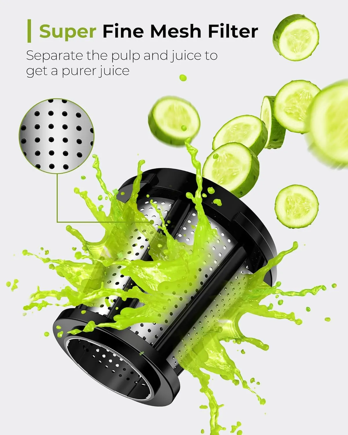 Jocuu Slow Masticating Juicer with 2-Speed Modes - Cold Press Juicer Machine - Quiet Motor & Reverse Function - Easy to Clean Juicer Extractor - Juice Recipes for Fruits & Vegetables (Light Green)