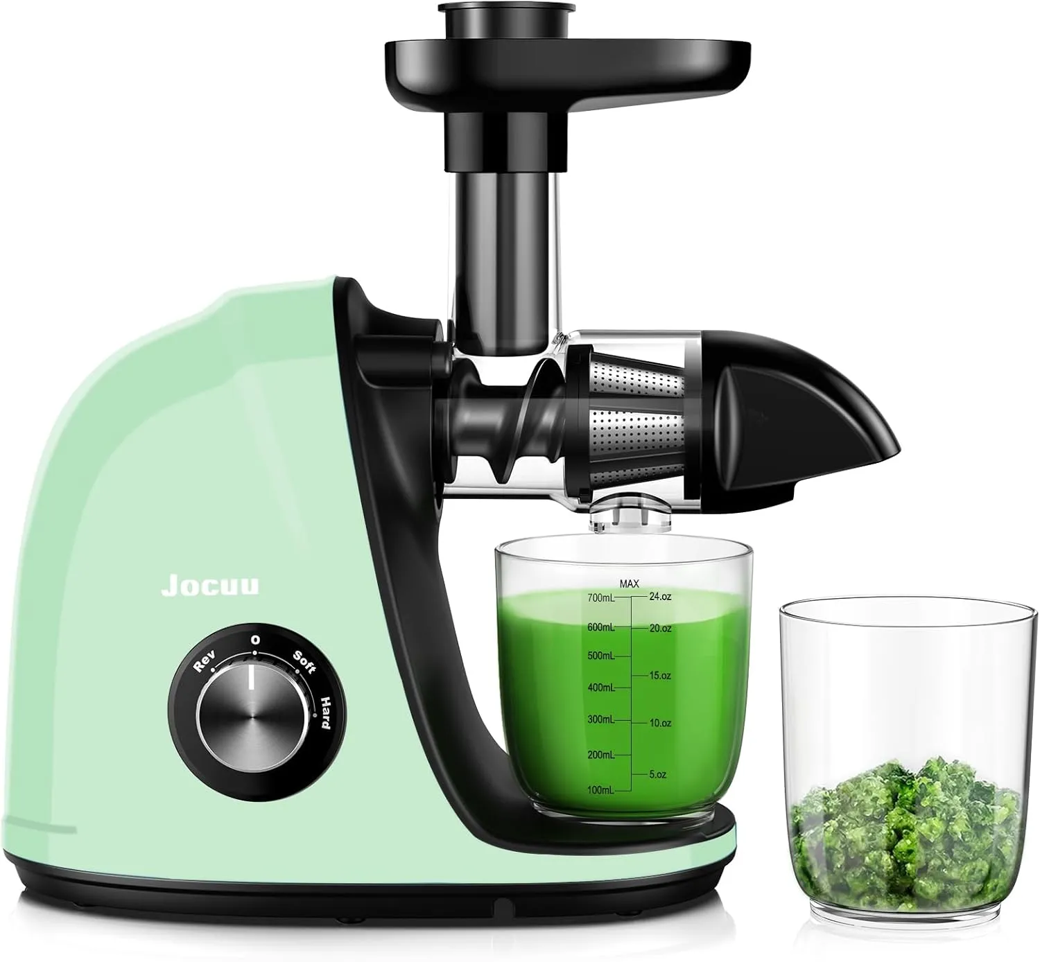 Jocuu Slow Masticating Juicer with 2-Speed Modes - Cold Press Juicer Machine - Quiet Motor & Reverse Function - Easy to Clean Juicer Extractor - Juice Recipes for Fruits & Vegetables (Light Green)