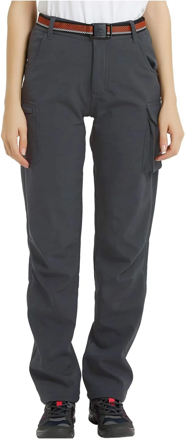 JOMLUN Women's Outdoor Hiking Pants Fleece Slim Soft Shell Snow Ski Pants Waterproof Windproof Winter