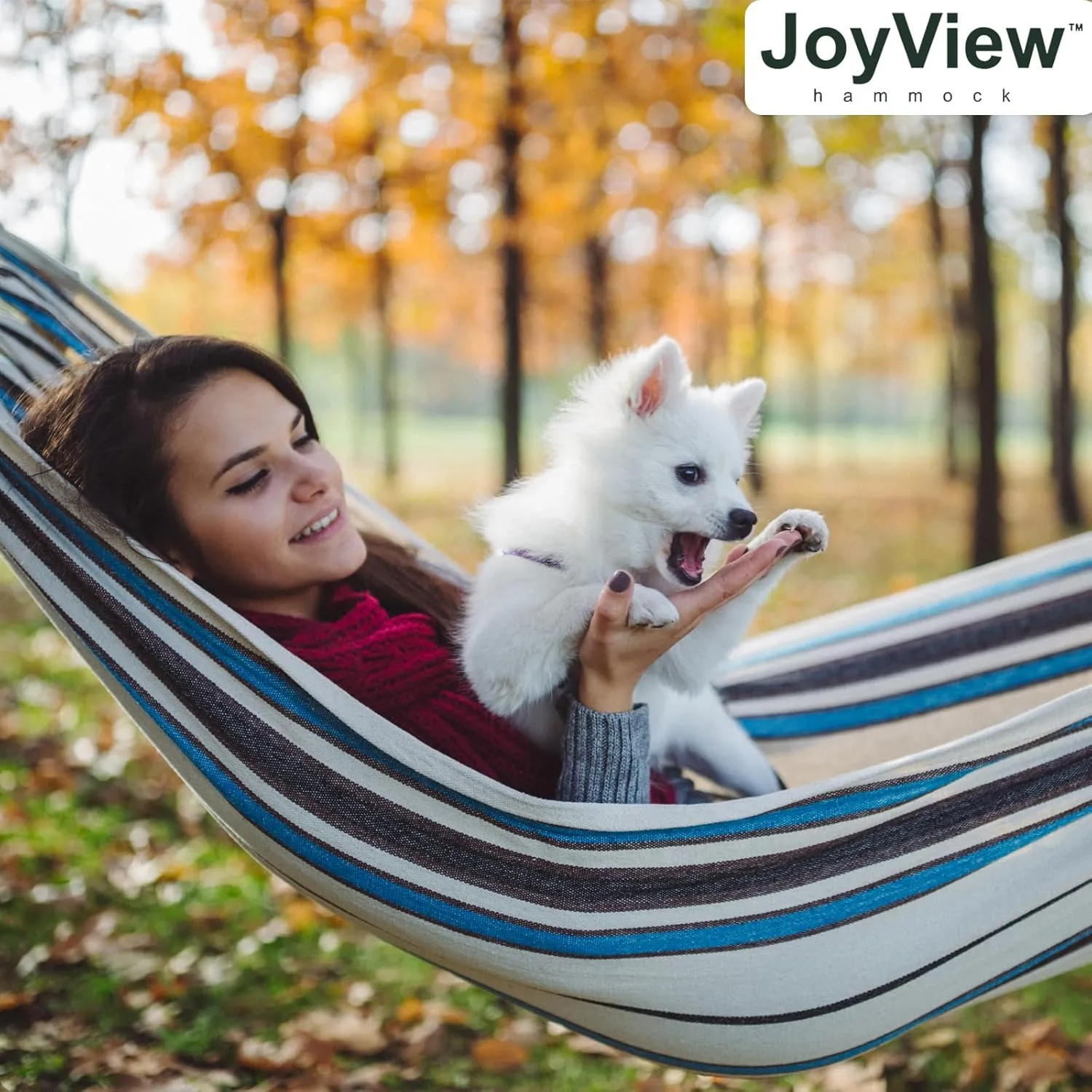 JoyView Brazilian Double Hammock with Hanging Ropes Extra Large 86.6x59” Portable Cotton Hammock for Patio Backyard Porch 450LBS Weight Capacity Perfect for Outdoor/Indoor - Black/Red Stripe