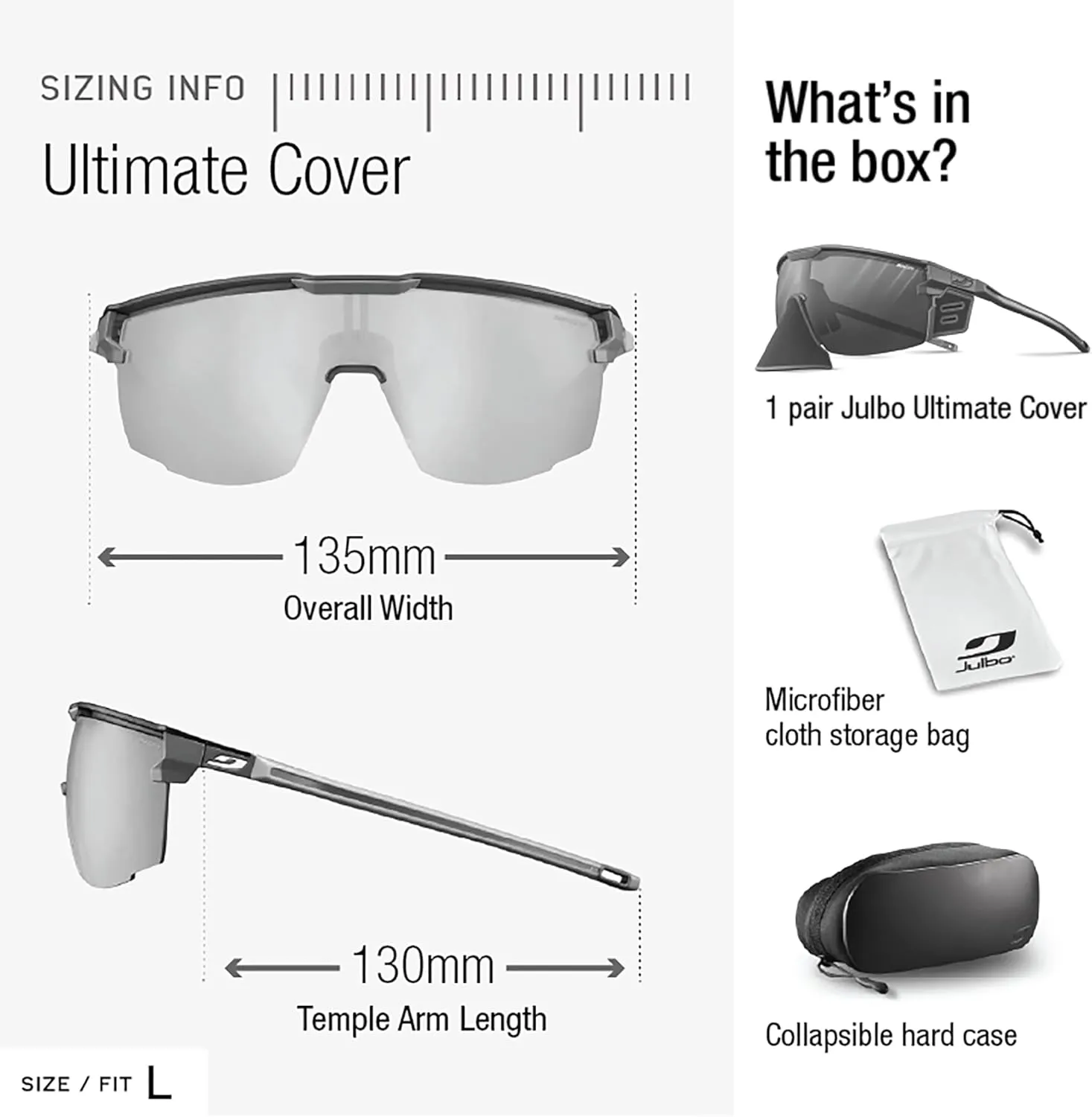 Julbo Ultimate Cover Glacier Glasses Men & Women/Photochromic lenses for Mountaineers, Hiking, Skiing & Snow travel 100% UV