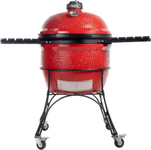 Kamado Joe Big Joe Series I 24-inch Ceramic Charcoal Grill and Smoker with Cart, Side Shelves, Stainless Steel Grates and 450 Cooking Square Inches in Red, Model BJ24Rh