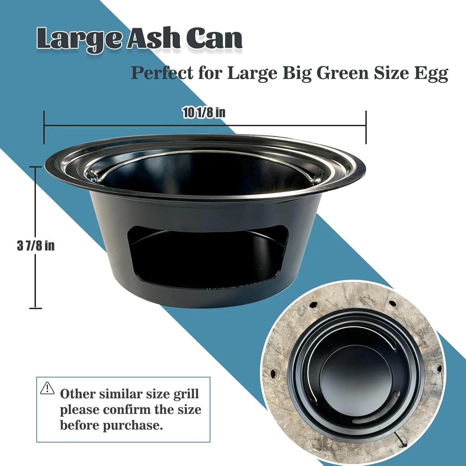 KAMaster Ash Can with Handle for Large Big Green Egg,Charcoal Ash Collector Must Haves Big Green Egg Accessories Carbon Steel Ash Pot High Temperature Resistance with Folding Handle Kamado Ash Basket