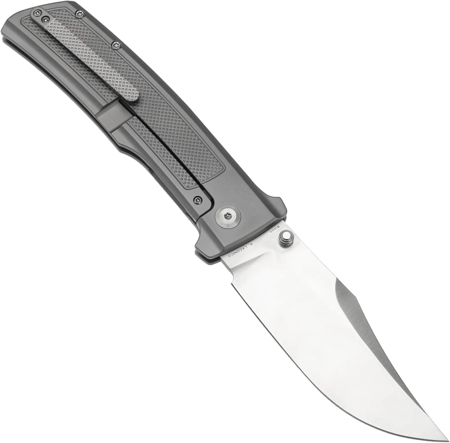 KANSEPT Bison Pocket Folding Knife, 4.25'' Satin CPM S35VN Steel Sharp Blade, Plain Titanium with Frag Pattern Handle, Frame Lock and Thumb Stud for Edc, Camping Hiking Knives K1108A1