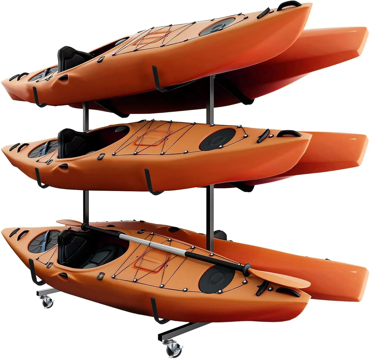 Kayak Racks | Freestanding Kayak Holder with Lockable Wheels | Indoor, Outdoor Width Adjustable Rack, Storage Hooks for Canoe, Boat, Surfboard