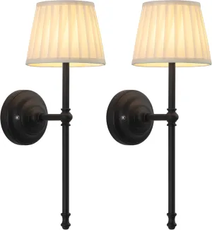 KDG Cordless Wall Sconces Set of 2, Small Wireless 5200mAh Rechargeable Battery Fabric LED Wall Lamps, Portables Lightings for Wall Painting, Living Room, Bedroom, Hallway, Gifts, Night Light (Black)